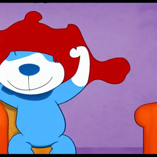 Image similar to screenshot of blue's clues with bloo from foster's home for imaginary friends