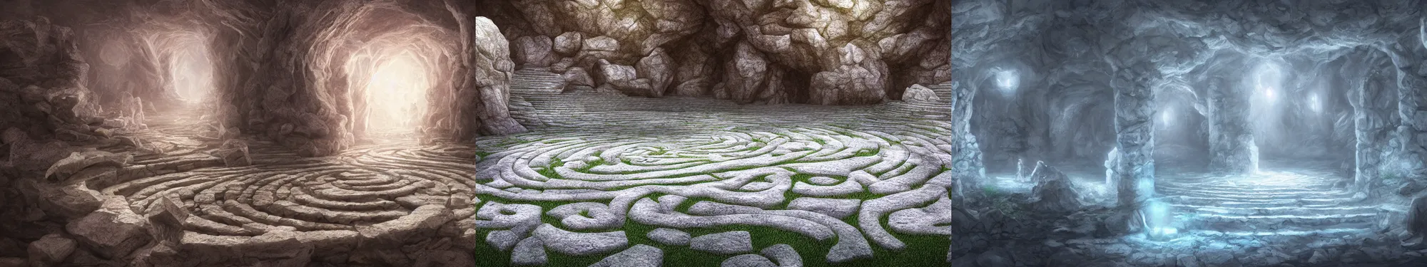 Prompt: White stone labyrinth. Lighting, bloom. Fantasy, digital painting, HD, 4k, detailed.