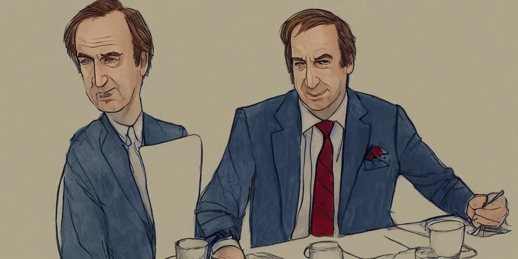 Image similar to a detailed sketch of saul goodman on holiday in korea