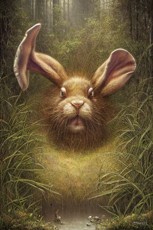 Prompt: giant swamp bunny by tomasz alen kopera.