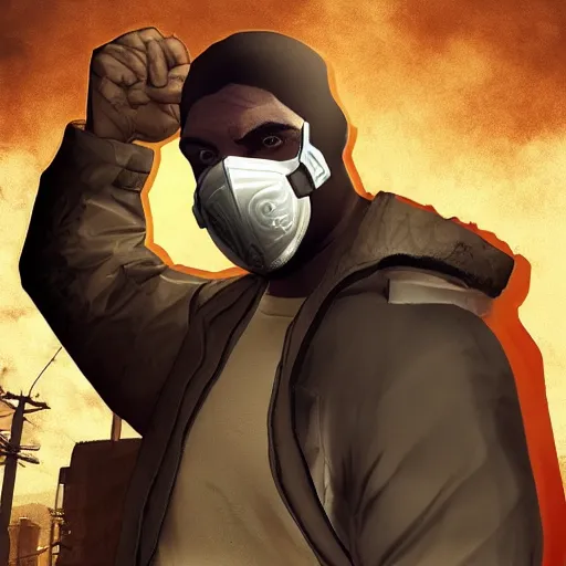 Prompt: niko bellic with bane mask