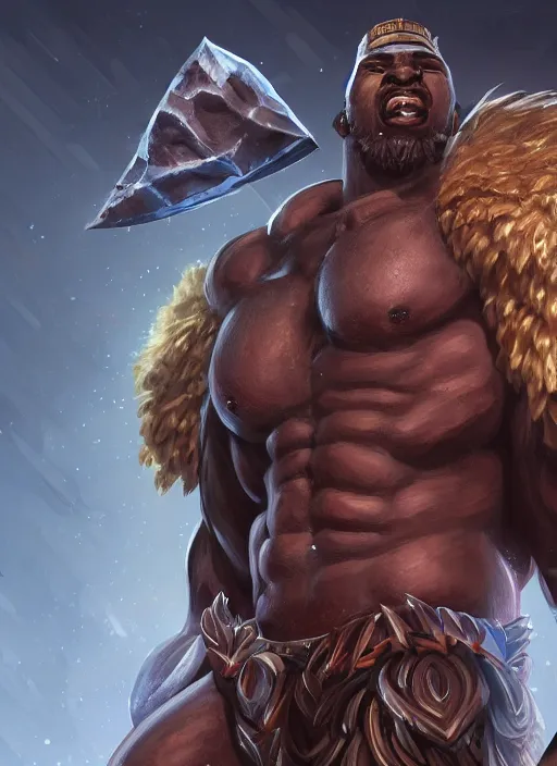 Prompt: a highly detailed illustration of berserker african god of lightning, muscular, intricate, elegant, highly detailed, centered, digital painting, artstation, concept art, smooth, sharp focus, league of legends concept art, WLOP