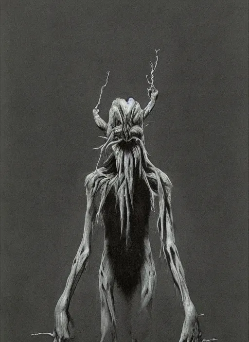 Prompt: the unggoy [ 3 ] ( monachus frigus ; latin, cold monk ) are a sapient species of squat bipedal xeno - arthropodal vertebroid lifeforms in the unified races of the covenant, in the style of zdzisław beksinski