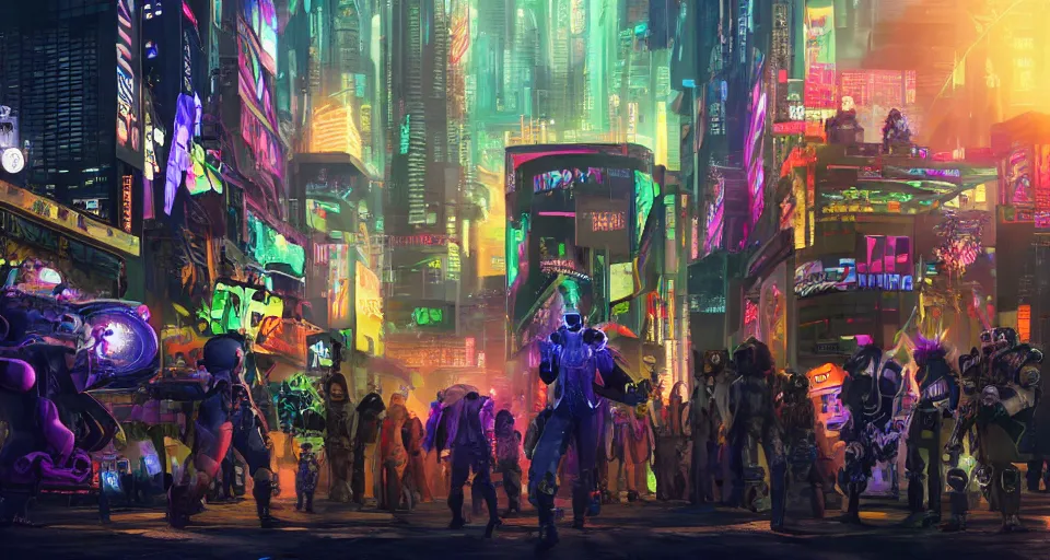 Image similar to high - resolution photograph from a cyberpunk era furry fandom convention ( midwest furfest 2 0 4 7 ), taking place after the genetic revolution and quantum singularity. photorealistic.