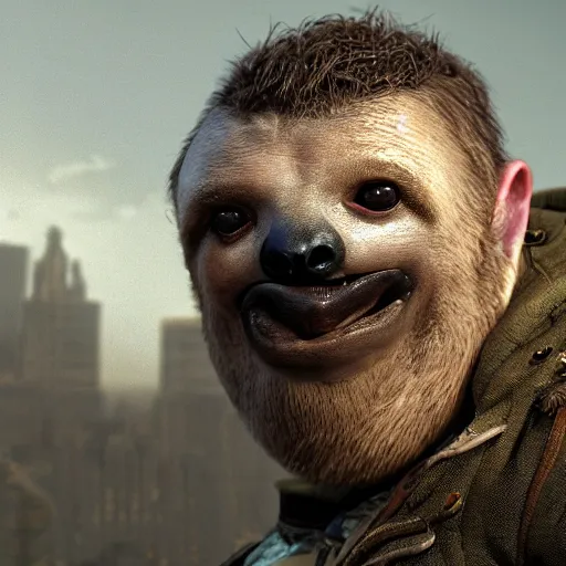 Image similar to sloth from the goonies winning a beauty contest, hyper detailed, dramatic lighting, cgsociety, realistic, hyper detailed, insane details, intricate, dramatic lighting, hypermaximalist, golden ratio, rule of thirds, octane render, weta digital, micro details, ultra wide angle, artstation trending, 8 k,