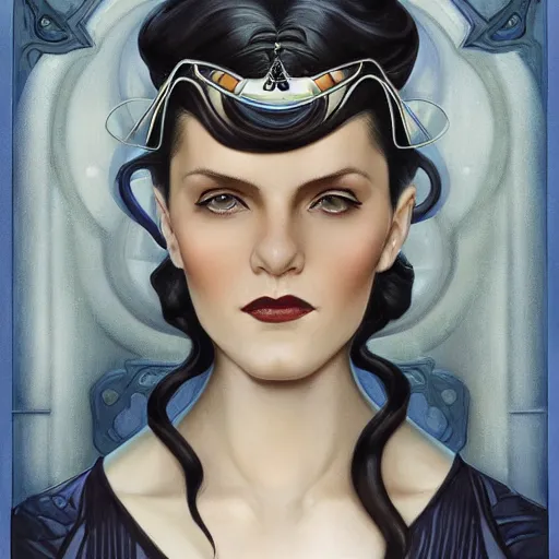 Image similar to an art nouveau, ( streamline moderne ), multi - ethnic and multi - racial portrait in the style of charlie bowater, and donato giancola, and charles dulac. very large, clear, expressive and intelligent eyes. symmetrical, centered, ultrasharp focus, dramatic lighting, photorealistic digital matte painting, intricate ultra detailed background.