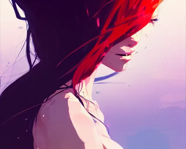 Image similar to a ultradetailed beautiful panting of a stylish woman with flowing hair, by conrad roset, greg rutkowski and makoto shinkai, trending on artstation