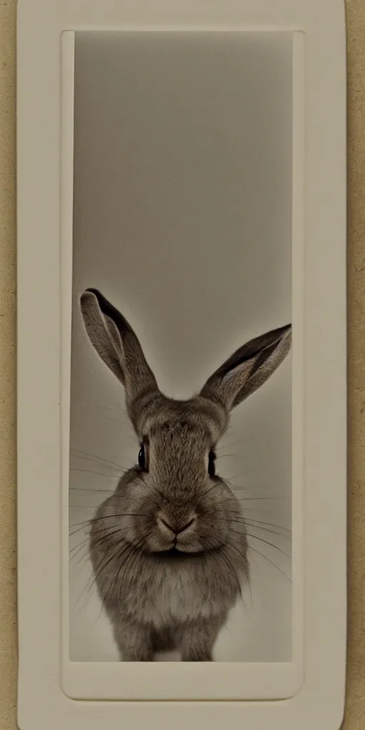 Image similar to a rabbit looking into a mirror, polaroid,