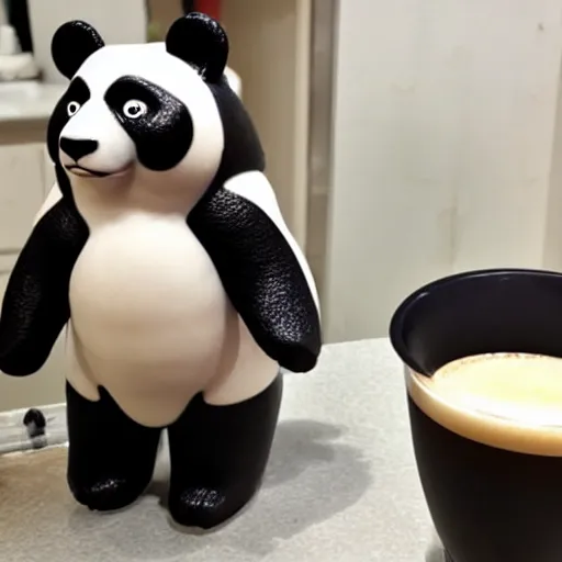 Prompt: a panda is making latte