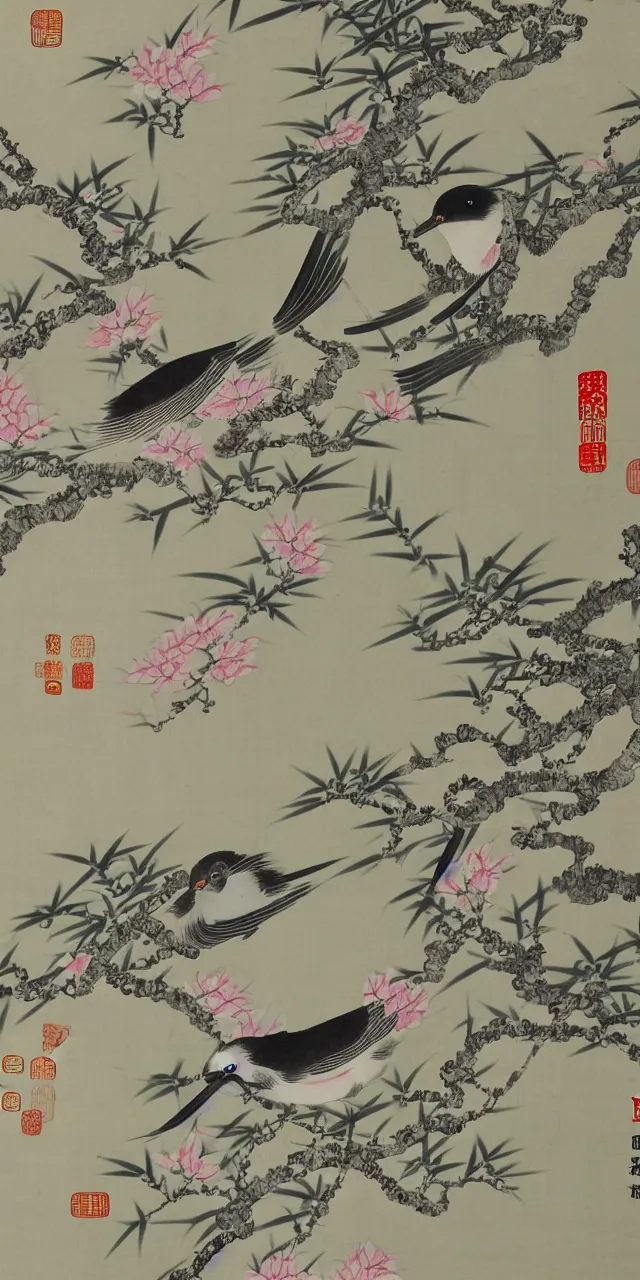 Image similar to bird in the garden chinese art style very detailed photorealistic