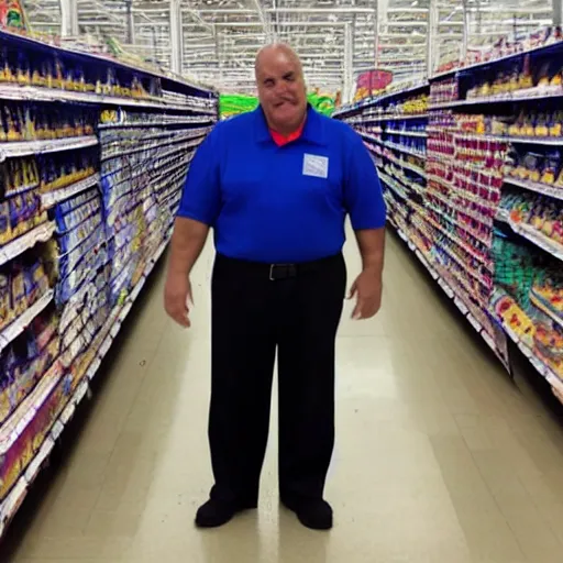 Prompt: walmart store greeter is frankenstein