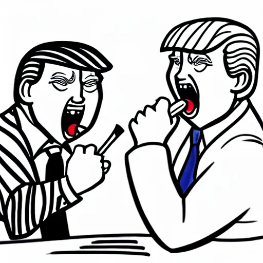 Image similar to Drawing for kids of a donald trump biting joe biden, line Art