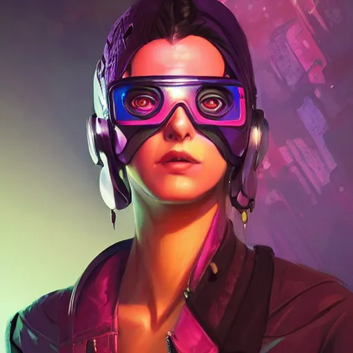 Image similar to female cyberpunk portrait, maya ali mage, gloomhaven, dynamic lighting, gaudy colors, octane render aesthetic, matte painting concept art, official fanart behance hd artstation by jesper ejsing, by rhads and makoto shinkai and lois van baarle and ilya kuvshinov and rossdraws