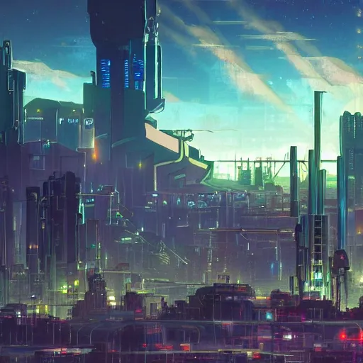 Image similar to a city of light built in the side of a giant robot corpse repurposed to save the planet, set in the distant future, plants, light prisms, rainbow diffraction, steampunk, cyberpunk, warm lights, anime, vhs distortion