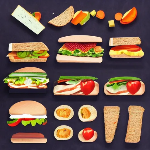 Image similar to knolling of a sandwich.