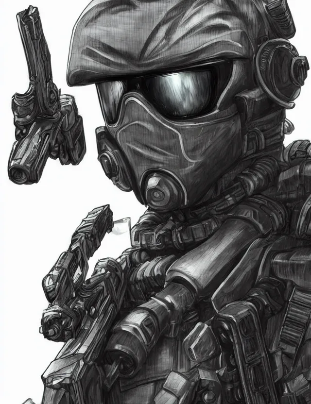 Image similar to a detailed manga portrait of a masked special forces soldier wearing dark advanced cyborg tactical gear, trending on artstation, digital art, 4 k resolution, detailed, high quality, sharp focus, hq artwork, coherent, insane detail, character portrait