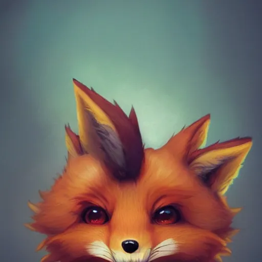 Image similar to funny furry cute little fox monster by artgerm and beeple and charlie bowater, soft lighting, solid background,