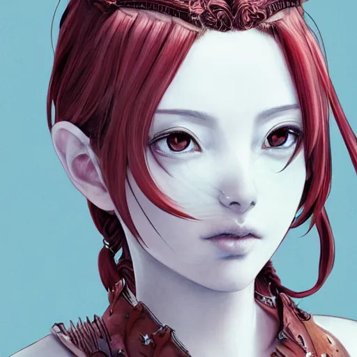 Image similar to a red haired female knight as an absurdly beautiful, elegant, mid - 2 0 s sensual anime girl, ultrafine hyperrealistic detailed face illustration by kim jung gi, irakli nadar, intricate linework, sharp focus, bright colors, matte, octopath traveler, final fantasy, unreal engine highly rendered, global illumination, radiant light, intricate environment