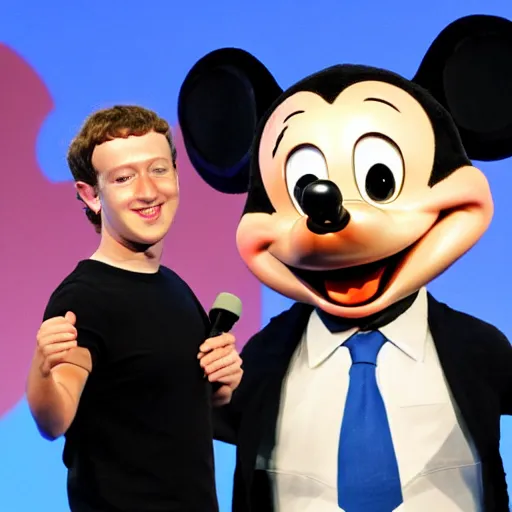 Image similar to Mark Zuckerberg happy to meet Mickey