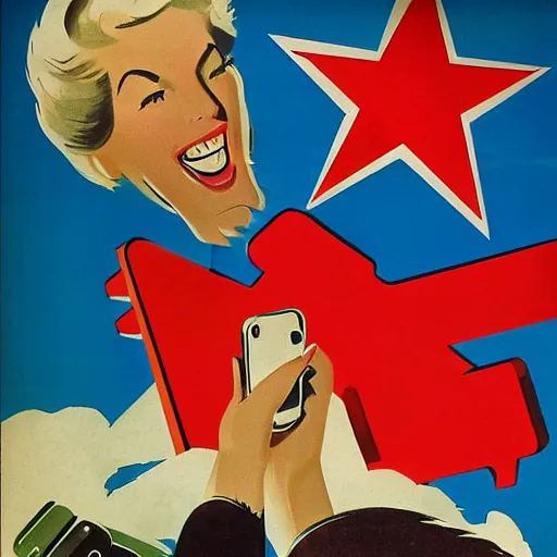 Image similar to 1950 Soviet propaganda poster of iPhone