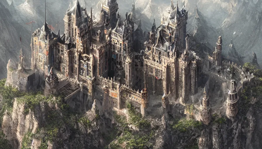 Prompt: Royal castle built inside a mountain, hyperdetailed, artstation, cgsociety, 8k