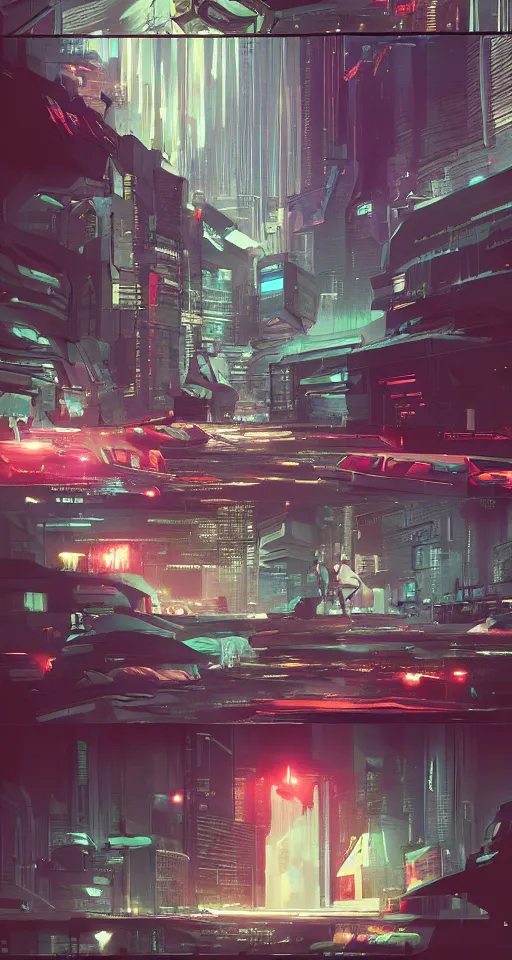 Image similar to Sci-Fi cyberpunk Comic page made up of art by the best artists Trending on Artstation. Paneling style by Bill Sienkiewicz. Octane render, Raytracing, 3d masterpiece, fantastic lighting by James Gurney.. Slice-of-life mundane genre.