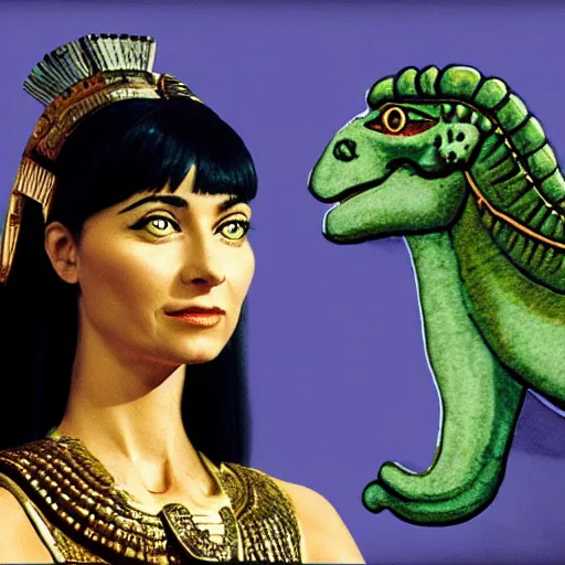 Image similar to cleopatra living with the dinosaurs