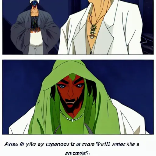 Image similar to anime villain portrayed by snoop dog