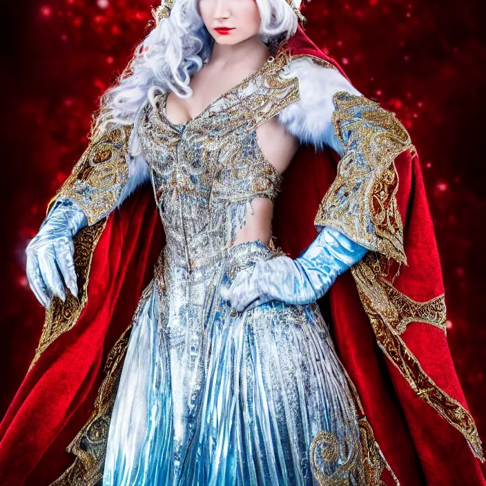 Image similar to full length photo of a very beautiful!! ice queen with ornate robes, highly detailed, 4 k, hdr, smooth, sharp focus, high resolution, award - winning photo