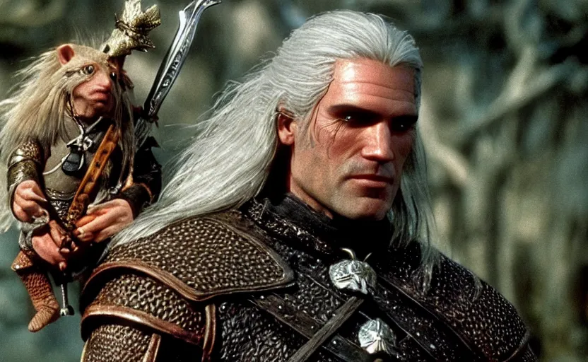 Image similar to a still of geralt of rivia in the dark crystal ( 1 9 8 2 ),