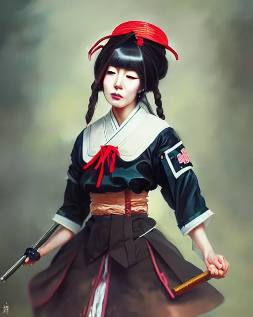 Image similar to a ultradetailed beautiful painting of a stylish japanese battle maid, by wlop, trending on artstation