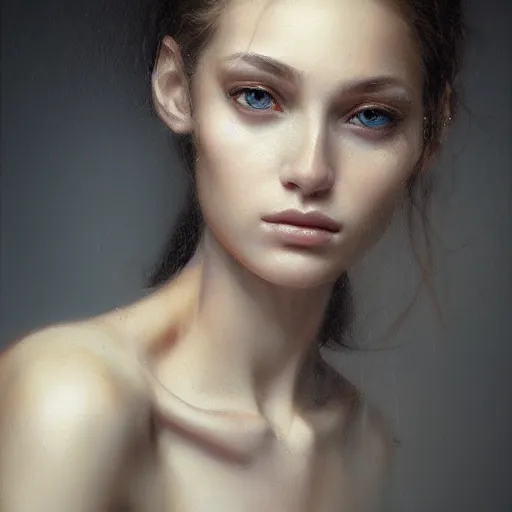 Image similar to half body portrait of woman, hyperrealism, beauty, intricate detail, photo by greg rutkowski, elegance, soft lighting, sharp focus