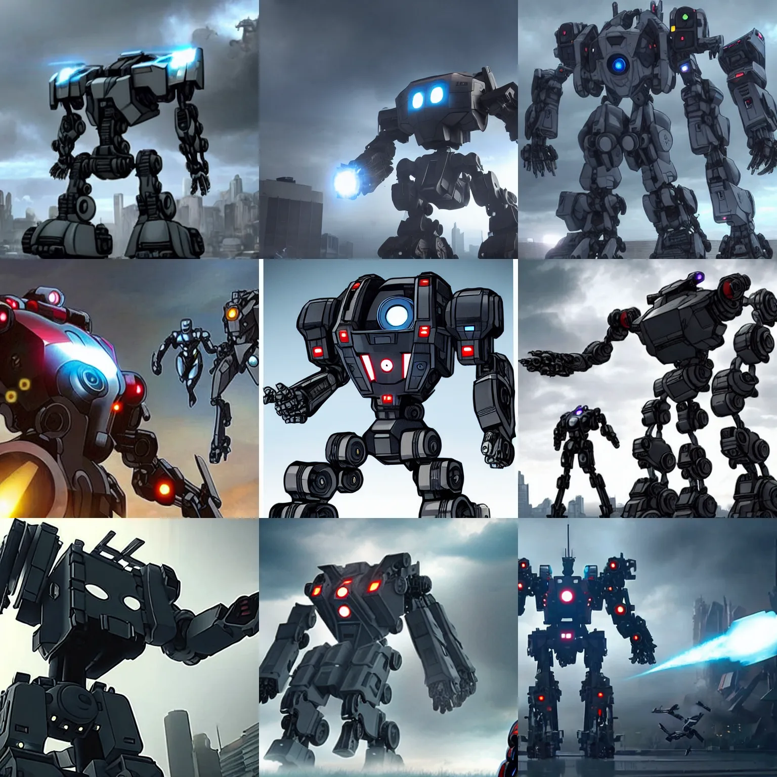 Prompt: a disappearing gray mega mech in theavengers 3