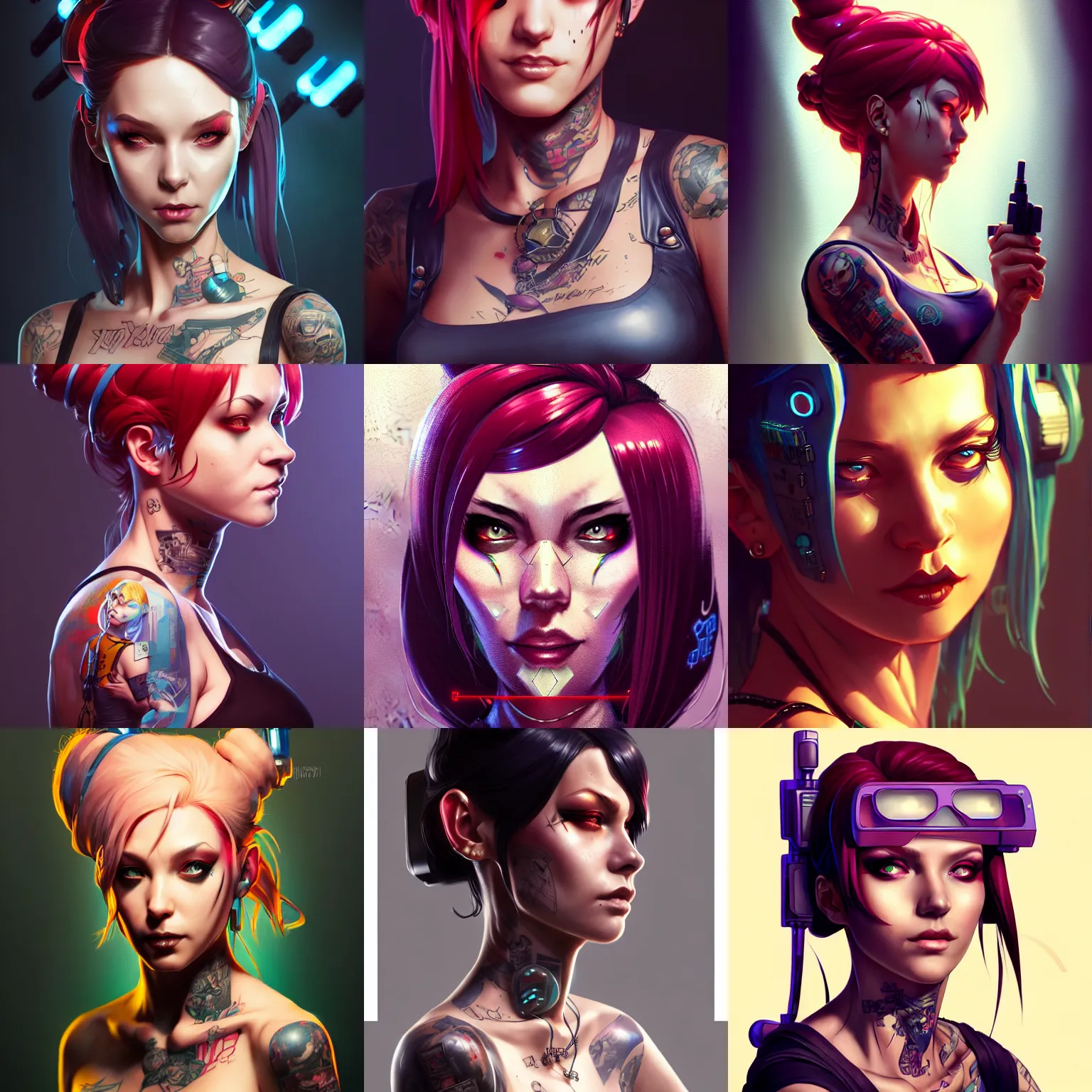 Prompt: character concept art of a cyberpunk tattooed barmaid | | distinct - fine, key visual, realistic shaded perfect face, fine details by stanley artgerm lau, wlop, rossdraws, james jean, andrei riabovitchev, marc simonetti, sakimichan, and jakub rebelka, trending on artstation
