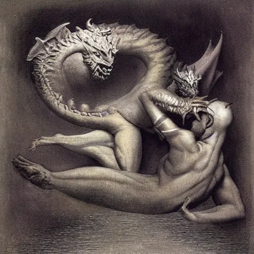 Image similar to the beast and dragon adored, ,colorful, by Odd Nerdrum, by M.C. Escher, beautiful, eerie, surreal