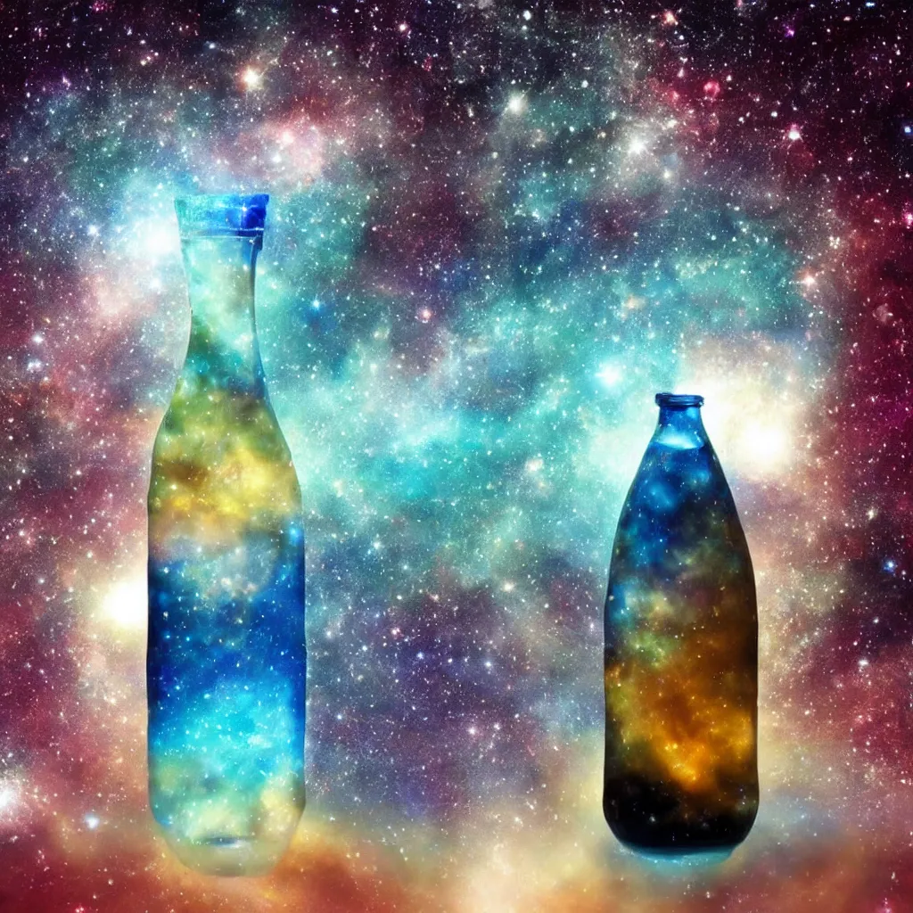 Prompt: Galaxy inside A bottle, water is made of stardust, 🌌,