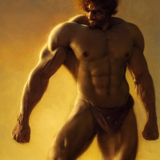 Prompt: handsome portrait of a spartan guy bodybuilder posing, radiant light, caustics, war hero, hibiscus, by gaston bussiere, bayard wu, greg rutkowski, giger, maxim verehin