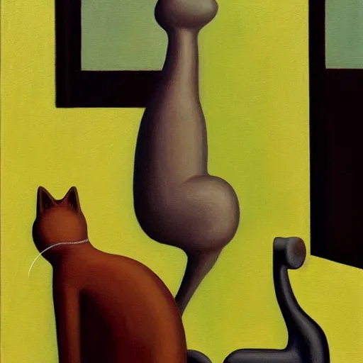 Prompt: robotic cats, grant wood, pj crook, edward hopper, oil on canvas