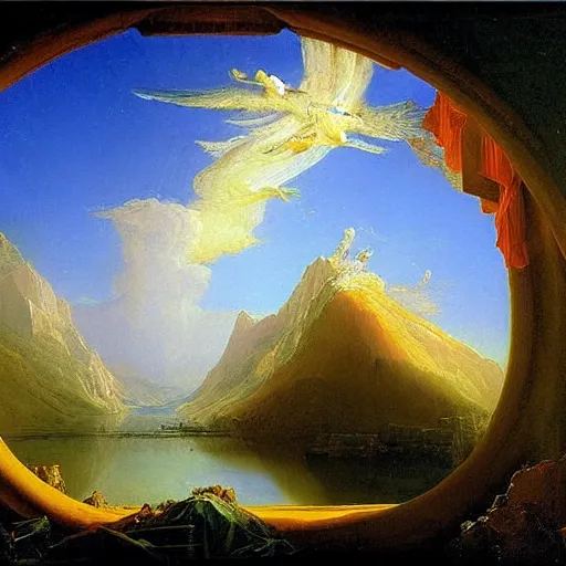 Image similar to - g the home of the gods in the sky, by painter thomas cole
