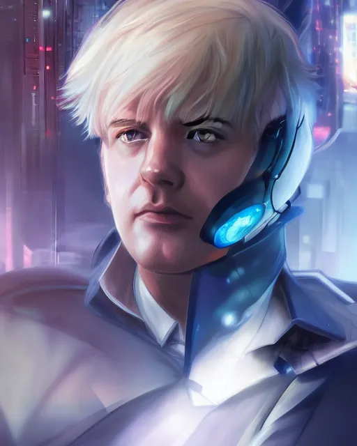 Prompt: anime key visual of boris johnson police officer, cyberpunk, futuristic, perfect eyes, stunning features, perfect face!!, high details, digital painting, artstation, smooth face, soft focus, illustration, art by artgerm and greg rutkowski and alphonse mucha