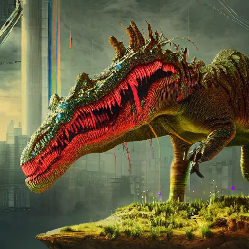 Image similar to t - rex drinking a giant ipa, hop plants everywhere, intricate complexity, inverted rainbow drip paint, psychedelic glitch art, trending on art station, photoreal, 8 k, octane render