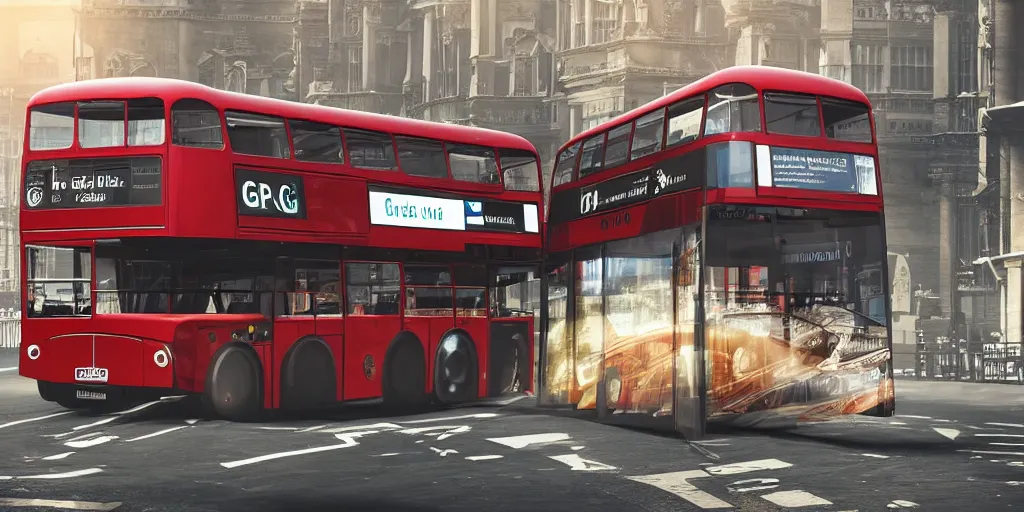 Prompt: a double decker london bus, flying through outer space, gbp is flying out the windows, ultra realistic, concept art 4k