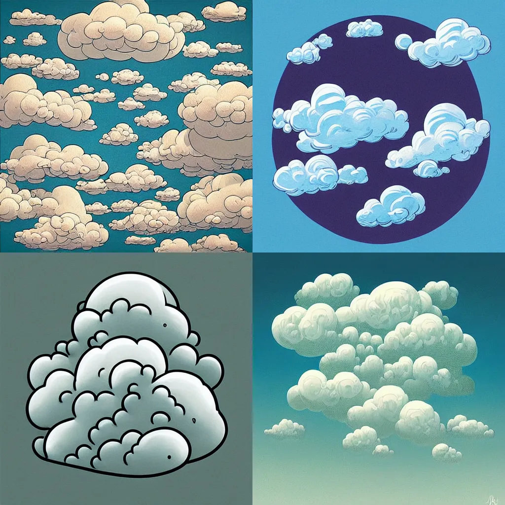 Prompt: “puffy cloudscape, floating island, album art in the style of James Jean”