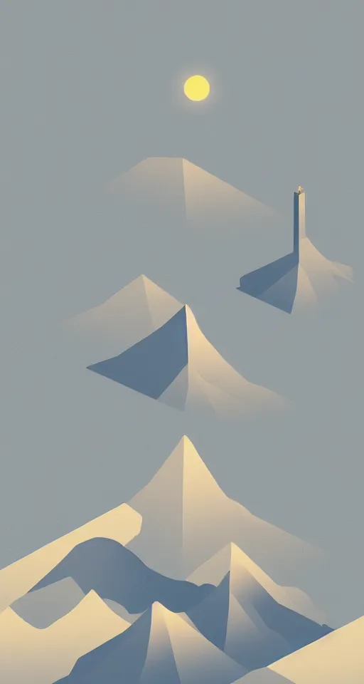 Image similar to geometric design minimalist isometric mountain with full moon behind the top, trending on artstation, cute beautiful digital art, rule of thirds, iphone wallpaper, monument valley,