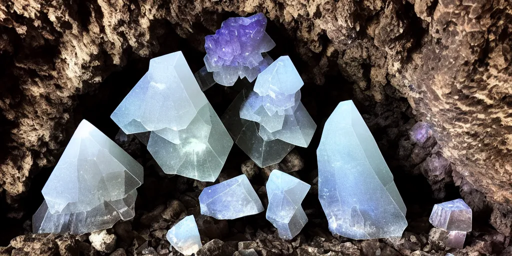 Prompt: mystical mysterious cave crystals