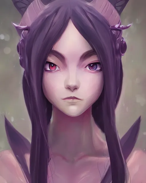 Prompt: a stunning portrait of a Dark Elf Princess, anime in the style of studio ghibli and toei, digital art by Ross Tran and Angel Ganev, highly detailed, trending on artstationhq