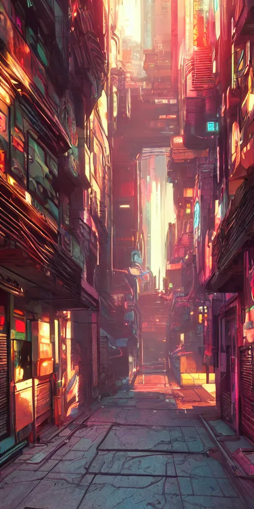 Image similar to cyberpunk alley drawn by jack kirby, 8 k, raytracing, unreal engine 5,