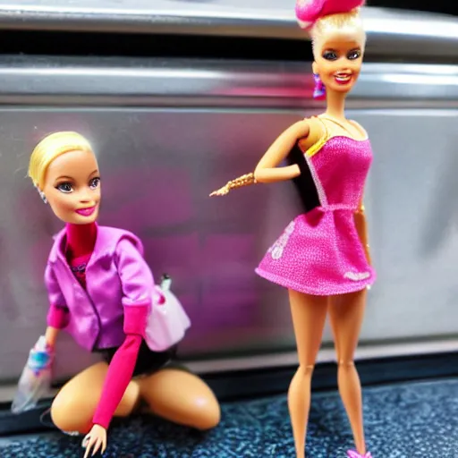 Image similar to barbie doing heroin, toilet, trainstation