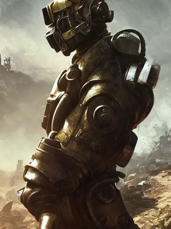 Image similar to portrait of a young soldier from fallout 4 wearing power armor, art by ryo shiotani and greg rutkowski, intricate, beautiful, cute, cinematic lighting