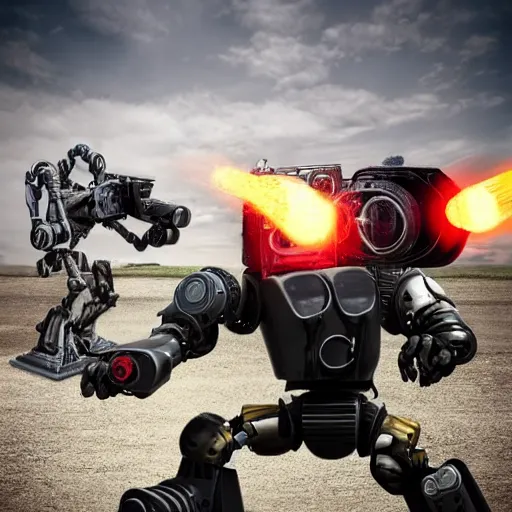 Image similar to war robot against photographer